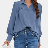 Blusa de mujer - Corte holgado - Mangas largas - Cuello clásico - Botones elegantes