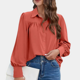 Blusa de mujer - Corte holgado - Mangas largas - Cuello clásico - Botones elegantes