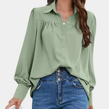 Blusa de mujer - Corte holgado - Mangas largas - Cuello clásico - Botones elegantes