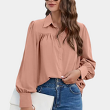 Blusa de mujer - Corte holgado - Mangas largas - Cuello clásico - Botones elegantes