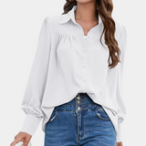 Blusa de mujer - Corte holgado - Mangas largas - Cuello clásico - Botones elegantes
