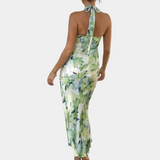 Vestido largo de mujer - Sin mangas - Cuello halter elegante - Corte entallado - Estampado floral