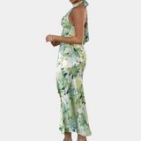 Vestido largo de mujer - Sin mangas - Cuello halter elegante - Corte entallado - Estampado floral