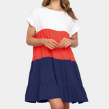 Vestido de mujer - Corte acampanado - Mangas cortas con volantes - Diseño informal escalonado