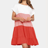 Vestido de mujer - Corte acampanado - Mangas cortas con volantes - Diseño informal escalonado