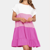 Vestido de mujer - Corte acampanado - Mangas cortas con volantes - Diseño informal escalonado