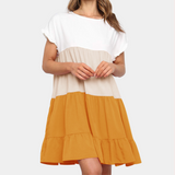 Vestido de mujer - Corte acampanado - Mangas cortas con volantes - Diseño informal escalonado