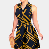 Vestido camisero para mujer - Sin mangas - Abotonado - Cinturón - Estampado abstracto