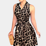 Vestido camisero para mujer - Sin mangas - Abotonado - Cinturón - Estampado abstracto