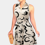 Vestido camisero para mujer - Sin mangas - Abotonado - Cinturón - Estampado abstracto