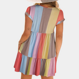 Vestido de mujer - Corte en A - Mangas cortas - Cuello en V - Tejido ligero y transpirable