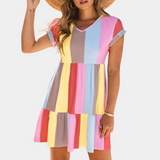 Vestido de mujer - Corte en A - Mangas cortas - Cuello en V - Tejido ligero y transpirable