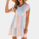 Vestido de mujer - Corte en A - Mangas cortas - Cuello en V - Tejido ligero y transpirable