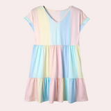 Vestido de mujer - Corte en A - Mangas cortas - Cuello en V - Tejido ligero y transpirable