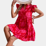 Vestido de mujer - Fluido y ligero - Estampado floral - Mangas con volantes - Cuello en V - Cintura ajustada