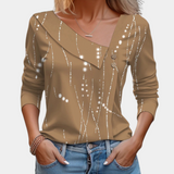 Blusa de mujer – Mangas largas – Cuello asimétrico con botones – Elegante estampado floral