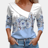 Blusa de mujer – Mangas largas – Cuello asimétrico con botones – Elegante estampado floral