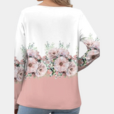 Blusa de mujer – Mangas largas – Cuello asimétrico con botones – Elegante estampado floral
