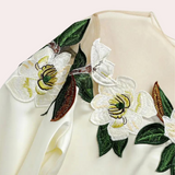 Blusa de mujer - Hombros descubiertos - Tul floral - Elegantes mangas largas abullonadas