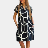 Vestido de mujer - Corte holgado - Cuello en V clásico - Mangas cortas - Estilo gráfico