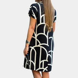 Vestido de mujer - Corte holgado - Cuello en V clásico - Mangas cortas - Estilo gráfico