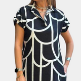 Vestido de mujer - Corte holgado - Cuello en V clásico - Mangas cortas - Estilo gráfico