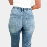 Pantalones deportivos para mujer - Cintura alta - Mezclilla - Ajuste cómodo - Cordón ajustable