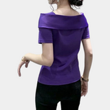 Blusa de mujer - Escote cuadrado - Lazo grande - Mangas cortas - Corte entallado elegante