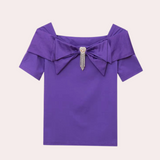 Blusa de mujer - Escote cuadrado - Lazo grande - Mangas cortas - Corte entallado elegante