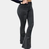 Vaqueros acampanados para mujer - Cintura alta - Efecto desgastado - Bajo deshilachado - Look vintage