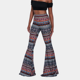 Pantalones acampanados para mujer - Cintura alta - Estampado bohemio - Acampanados y ajustados