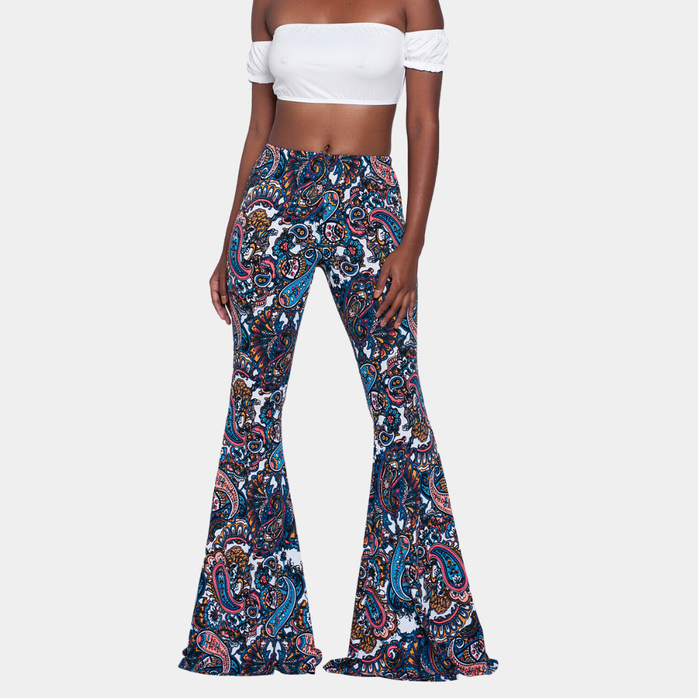 Pantalones acampanados para mujer - Cintura alta - Estampado bohemio - Acampanados y ajustados
