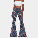 Pantalones acampanados para mujer - Cintura alta - Estampado bohemio - Acampanados y ajustados