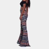Pantalones acampanados para mujer - Cintura alta - Estampado bohemio - Acampanados y ajustados