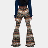 Pantalones acampanados para mujer - Cintura alta - Estampado bohemio - Acampanados y ajustados