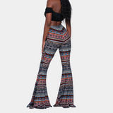 Pantalones acampanados para mujer - Cintura alta - Estampado bohemio - Acampanados y ajustados