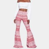 Pantalones acampanados para mujer - Cintura alta - Estampado bohemio - Acampanados y ajustados