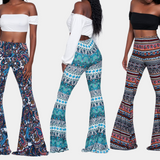 Pantalones acampanados para mujer - Cintura alta - Estampado bohemio - Acampanados y ajustados