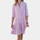 Vestido camisero para mujer - Rayas - Abotonado - Cuello clásico - Mangas enrolladas - Corte holgado