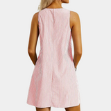 Vestido corto para mujer - Sin mangas - Rayas verticales - Cuello redondo - Bolsillos funcionales