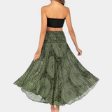 Falda larga para mujer - Cintura alta - Fluida y ligera - Elegante estampado bohemio
