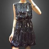 Vestido sin mangas para mujer - Lentejuelas brillantes - Corte elegante - Cuello alto - Corto