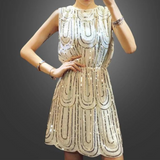 Vestido sin mangas para mujer - Lentejuelas brillantes - Corte elegante - Cuello alto - Corto