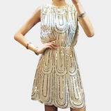 Vestido sin mangas para mujer - Lentejuelas brillantes - Corte elegante - Cuello alto - Corto