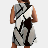 Vestido sin mangas para mujer - Corte recto - Cuello en V - Estampado geométrico - Largo por encima de la rodilla