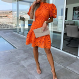 Vestido de mujer - Elegante encaje - Mangas cortas abullonadas - Corte acampanado