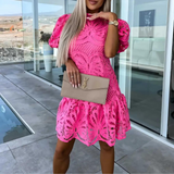 Vestido de mujer - Elegante encaje - Mangas cortas abullonadas - Corte acampanado