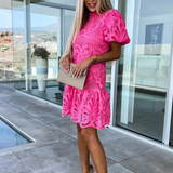 Vestido de mujer - Elegante encaje - Mangas cortas abullonadas - Corte acampanado