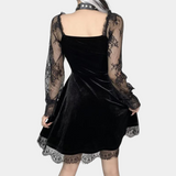 Vestido de mujer - Terciopelo elegante - Mangas largas de encaje - Corte romántico en A