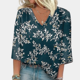 Blusa de mujer - Estampado floral - Elegante escote en V - Mangas 3/4 - Corte holgado y transpirable